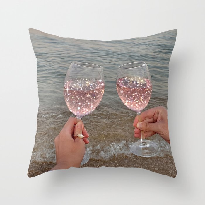 Wine Glass Glitter Sunset Drinks  Throw Pillow