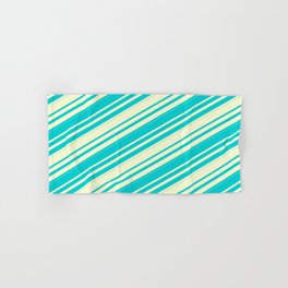 [ Thumbnail: Dark Turquoise & Light Yellow Colored Lines/Stripes Pattern Hand & Bath Towel ]