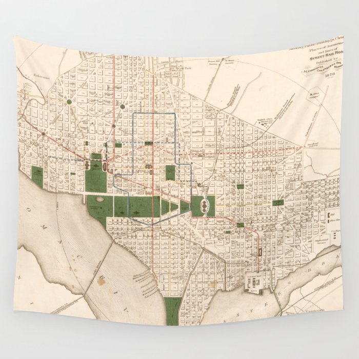 Vintage Map of Washington DC (1876) Wall Tapestry