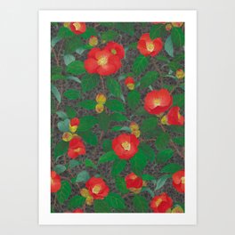 Camellia Art Print | Flowers, Watercolor, Ink, Redflowers, Pattern, Handpainting, Painting, Camellia 