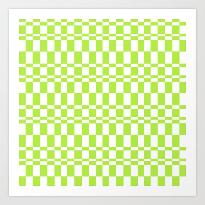 Lime Green Distorted Checkerboard  Art Print