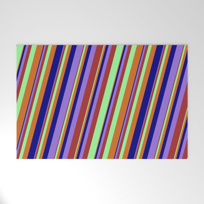 Colorful Brown, Green, Chocolate, Blue, and Purple Colored Lined Pattern Welcome Mat