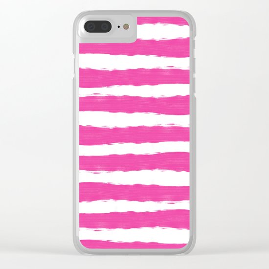 Simple pink and white handrawn stripes - horizontal - for your summer on #Society6 Clear iPhone Case