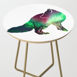 Alaskan Arctic Fox Northern Light Scene filled Silhouette Side Table