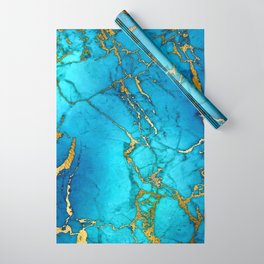 Gold And Teal Blue Indigo Malachite Marble  Wrapping Paper