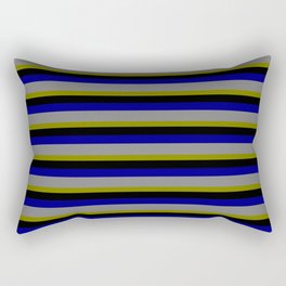 [ Thumbnail: Green, Black, Blue & Gray Colored Lined Pattern Rectangular Pillow ]