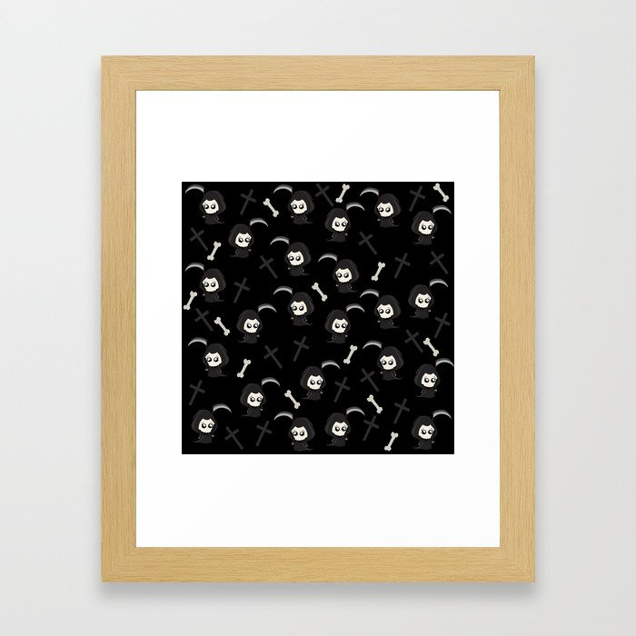 Cute Grim Reaper Pattern Framed Art Print