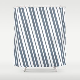 [ Thumbnail: Slate Gray & White Colored Lines/Stripes Pattern Shower Curtain ]