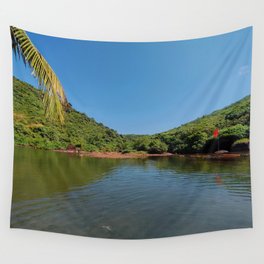 Blue Lake View With Mountains Wall Tapestry