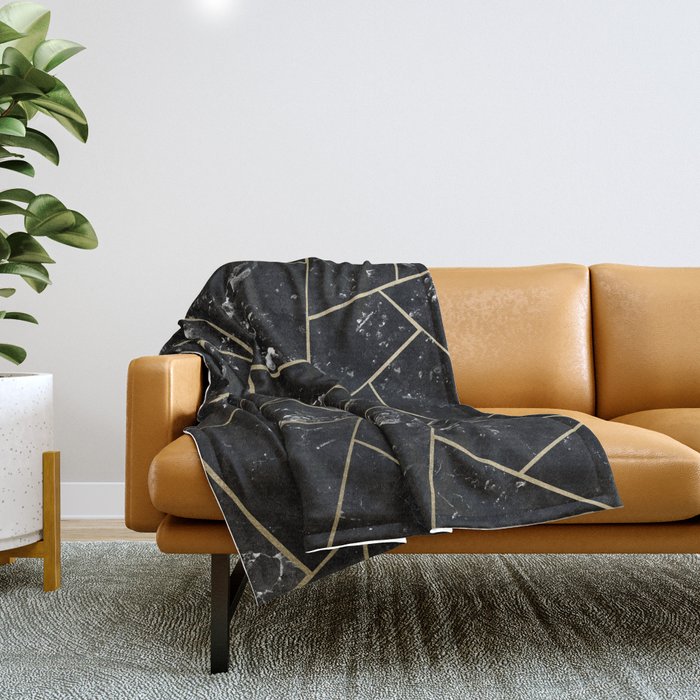 Black Marble Gold Geometric Glam #1 #geo #decor #art #society6 Throw Blanket