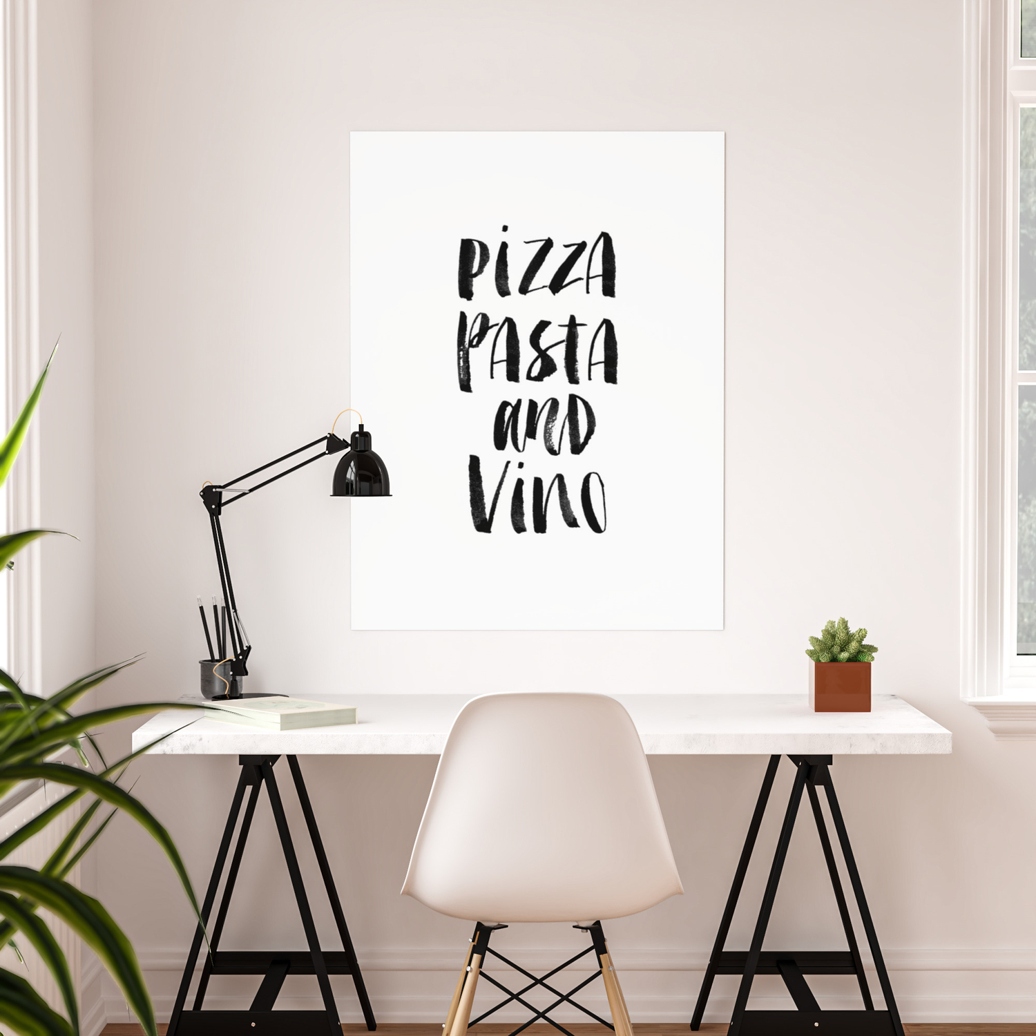 Pizza Pasta Vino Italian Black Kitchen Typography Poster Print Home Wall Art 