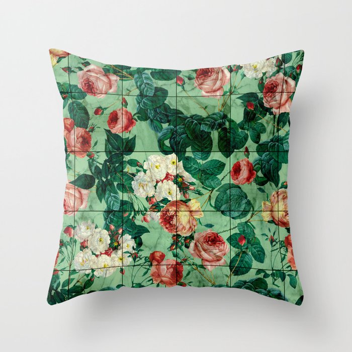 Floral and Marble Texture Throw Pillow