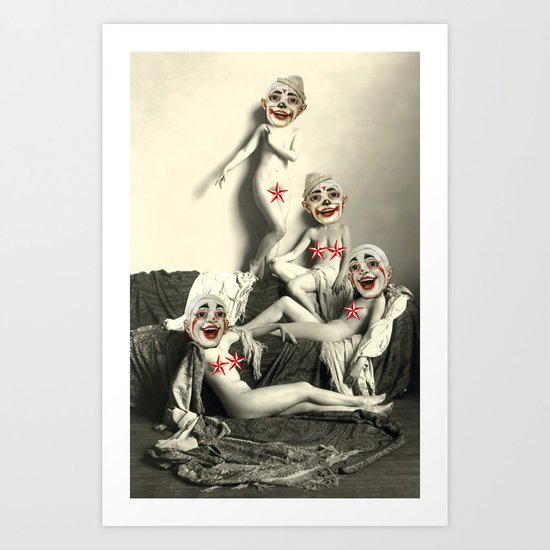RECLINING NUDE CLOWNS (censored) Art Print