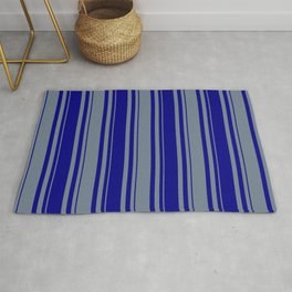 [ Thumbnail: Slate Gray and Blue Colored Lined Pattern Rug ]