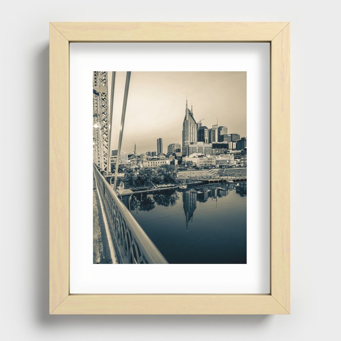 Pedestrian Bridge View of Nashville - Sepia Edition Recessed Framed Print