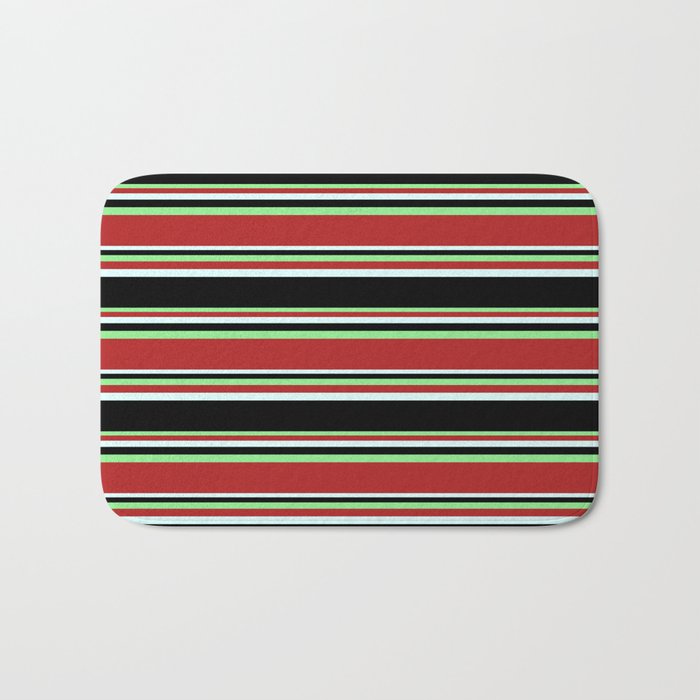 Light Green, Red, Light Cyan, and Black Colored Striped/Lined Pattern Bath Mat