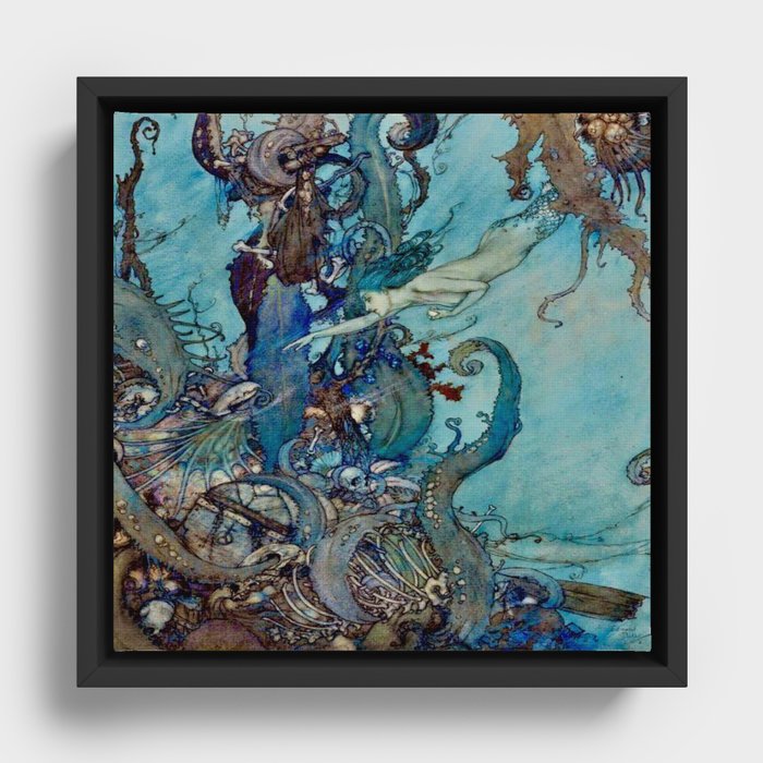 “Mermaid” by Edmund Dulac  Framed Canvas