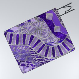 Ethic Tribal Ornament - Purples and silver Picnic Blanket