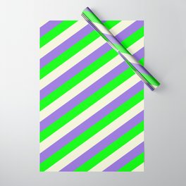 [ Thumbnail: Purple, Lime, and Beige Colored Lines/Stripes Pattern Wrapping Paper ]