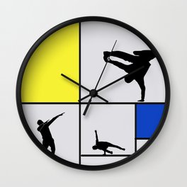 Street dancing like Piet Mondrian - Yellow, and Blue on the grey background Wall Clock