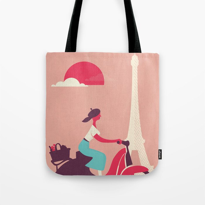 French girl on a Scooter Tote Bag