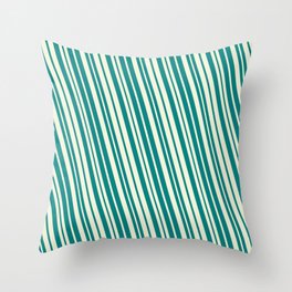 [ Thumbnail: Teal & Beige Colored Lined/Striped Pattern Throw Pillow ]