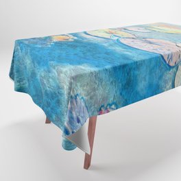 lily pad leaves painted impressionism style in blue Tablecloth