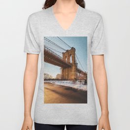 New York City Brooklyn Bridge at sunset V Neck T Shirt
