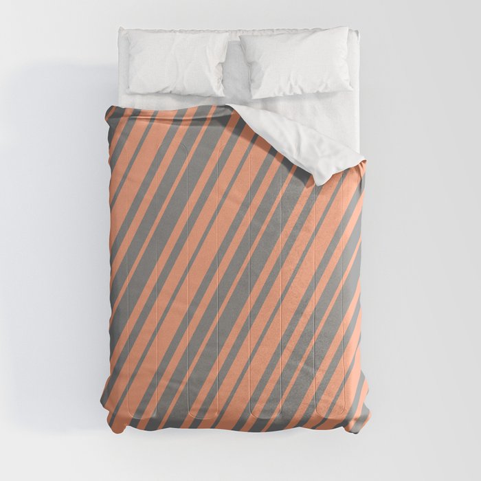 Gray & Light Salmon Colored Lined/Striped Pattern Comforter