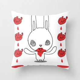 Heart Conjuring Bunny Rabbit - funny cartoon drawing with blood and magic! Throw Pillow