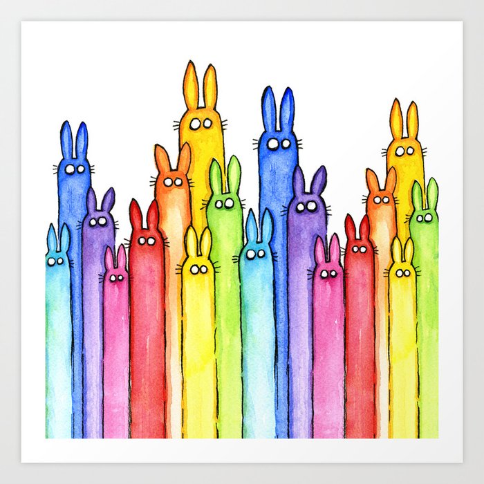 Rainbow Bunnies Art Print