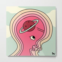 All In My Head Metal Print | Individual, Universe, Character, Contemporary, Popart, Modern, Flat, Pink, Pastels, Psychedelic 