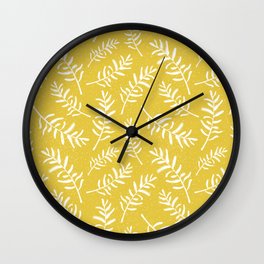 Neutral mustard yellow pattern with white olive branches Wall Clock
