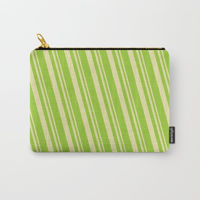 Pale Goldenrod & Green Colored Lines Pattern Carry-All Pouch