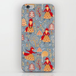 Dancing foxes in a fairy forest. Folk Art. Seamless pattern. iPhone Skin