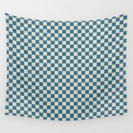 Tiny Checks Check Pattern in Boho Blue and Beige Wall Tapestry