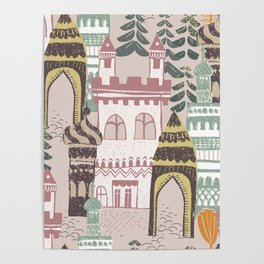 Block print Home pattern earthy colors Poster