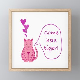 Pink and purple Valentine cat with hearts Framed Mini Art Print