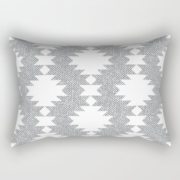 White Aztec diamonds rows Farmhouse Ultimate Gray burlap fabric texture Rectangular Pillow