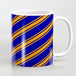 [ Thumbnail: Dark Blue and Dark Orange Colored Lines/Stripes Pattern Coffee Mug ]