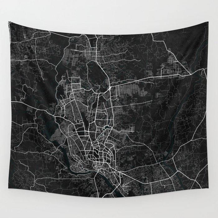 Dhaka City Map of Bangladesh - Dark Wall Tapestry by deMAP Studio 