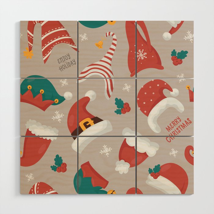 Christmas gnomes seamless pattern Wood Wall Art