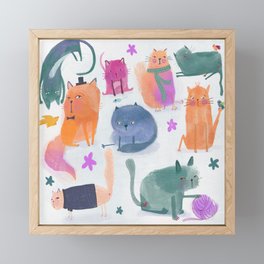Cute, Clever Whimsical Cats Framed Mini Art Print