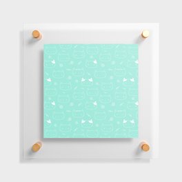 Seafoam and White Doodle Kitten Faces Pattern Floating Acrylic Print