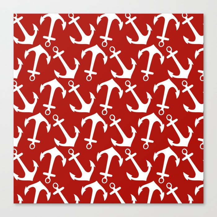 Maritime Nautical Red and White Anchor Pattern - Anchors Canvas Print
