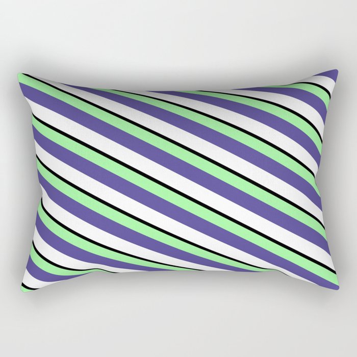 Green, Dark Slate Blue, White & Black Colored Striped Pattern Rectangular Pillow