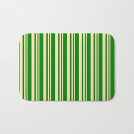 [ Thumbnail: Beige and Green Colored Lined/Striped Pattern Bath Mat ]