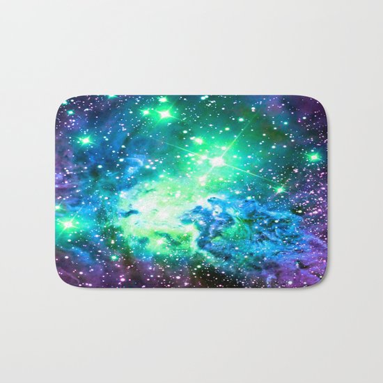 Fox Fur Nebula BRIGHT : Green Blue Purple Galaxy Bath Mat
