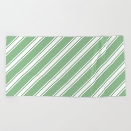 [ Thumbnail: Dark Sea Green & White Colored Lines Pattern Beach Towel ]