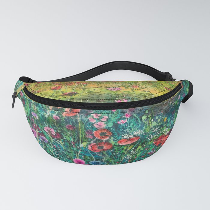 Poppy Time - Field of Wildflowers by the Lagoon in California Fanny Pack